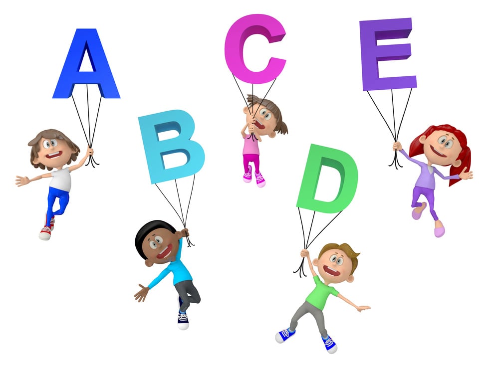 3D kids with letters of the alphabet - isolated over white background